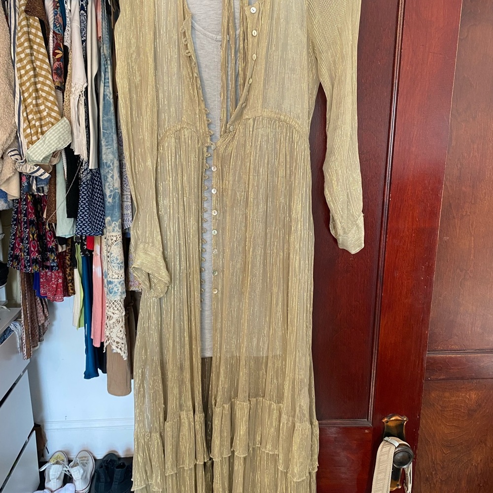 Free People Silk Slip cover up button down
